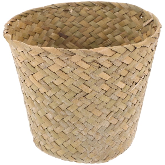 ibasenice Large Seagrass Woven Trash Can Mesh Storage Basket White Straw Basket for Home Decor