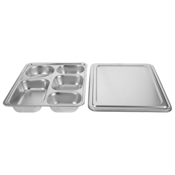 ibasenice 304 Stainless Steel Divided Plate with Lid, 5 Compartments for Family Meals and Portion Control