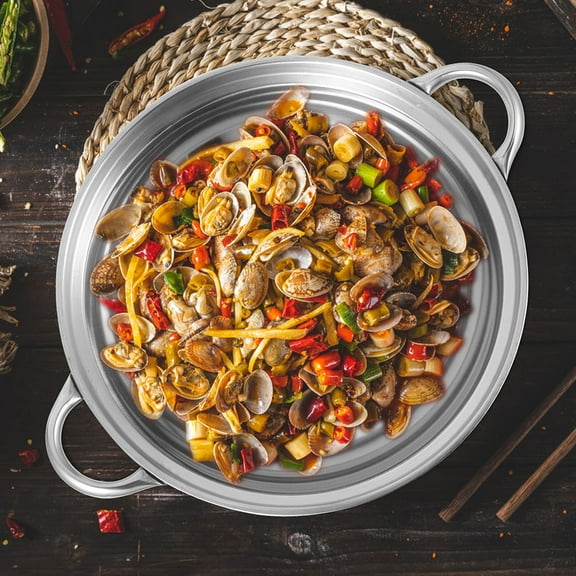 ibasenice Stainless Steel Wok with Double Handles for Kitchen Cooking and Versatile Use