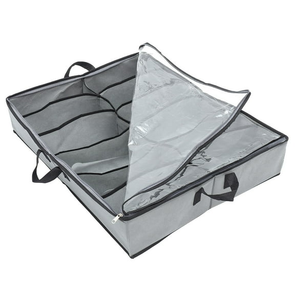 ibasenice Multi Grid Foldable Shoes Storage Box in Grey with Zipper Cover for Home Shoe Organization