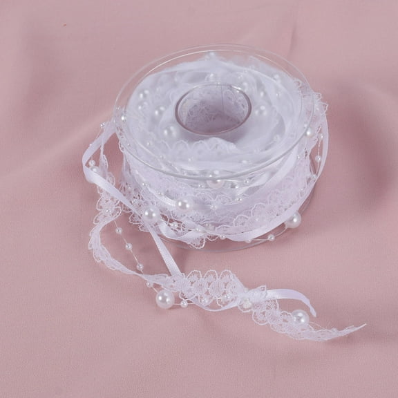 ibasenice White Polyester Beaded Ribbon for Wedding and Christmas Decor, Durable and Elegant Crafting Supplies 10 Yards