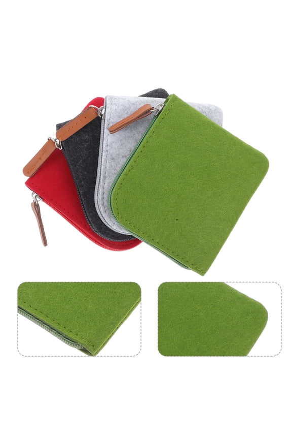 4Pcs Assorted Color Felt Coin Bag Premium Zippered Storage Pouch for Coins and Keys