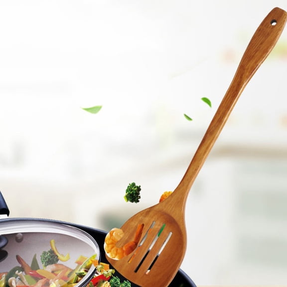 ibasenice Brown Wooden Cooking Spoon with Smooth Polished Handle, Comfortable Grip for Home Kitchen Cooking and Stirring