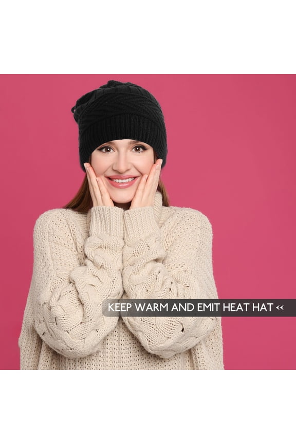 Black Knit USB Heated Winter Hat with Detachable Heating Pad for Outdoor Sports and Cold Weather Comfort