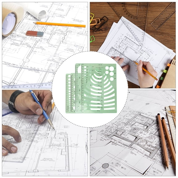 ibasenice 4Pcs DIY Geometric Painting Templates and Drawing Stencils for Artists Engineers and Designers