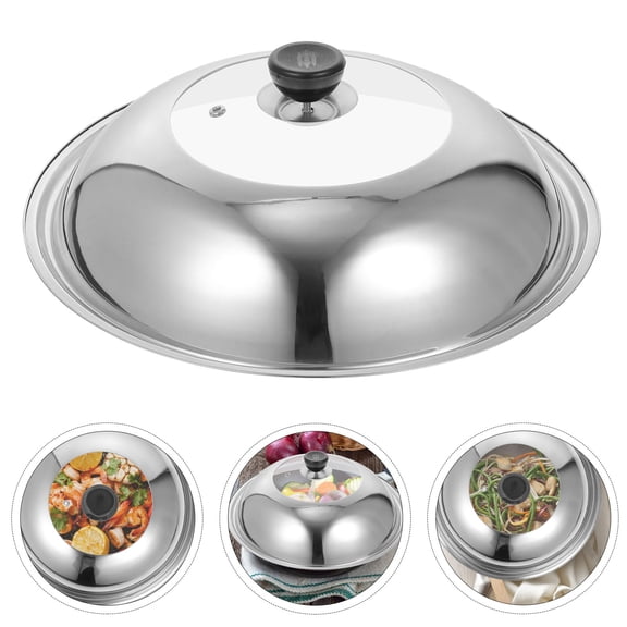 ibasenice Kitchen Pan Cover Lid Stainless Steel with Clear Glass Center and Anti Hot Bakelite Knob