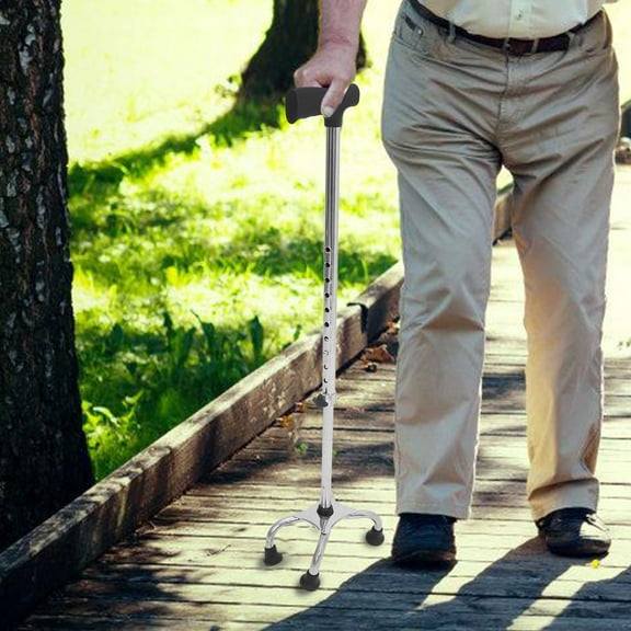 ibasenice Adjustable Walking Cane Black Stainless Steel for Seniors Stability Support 1 Set