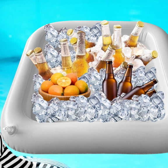 ibasenice White Inflatable Ice Serving Bar for Poolside Parties and Barbecue Buffets
