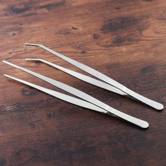 ibasenice 2-Pack Stainless Steel Feeding Tweezers Set with Angled, Straight & Curved Tips for Kitchen, Home, and Food Handling