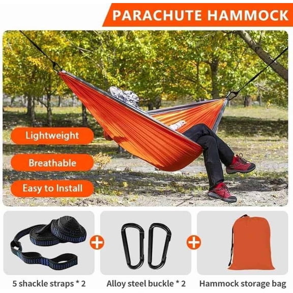 ibiky Travel Camping Outdoor Nylon Fabric Hammock Parachute Sleep for Double 2 Person (Orange)