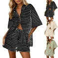 thumbnail image 1 of ibiyuan 2 Piece Sets For Women Going Out Women's Summer Casual Two Piece Outfit Sleeveless Striped Top With Comfortable Shorts Suit Set Breathable Fashion, 1 of 6
