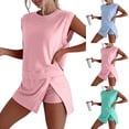 thumbnail image 1 of ibiyuan 2 Piece Summer Sets For Women Women's Casual Summer Two Piece Shorts Suit Sleeveless Outfit Pure Color Comfortable Daily Wear Set, 1 of 9