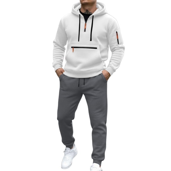 ibiyuan 2 Piece Sweat Suits Set for Men Long Sleeve Pullover Hoodie and Pants Sweatsuit Long Sleeve Hoodies and Sweatpant Set Matching Sets,White