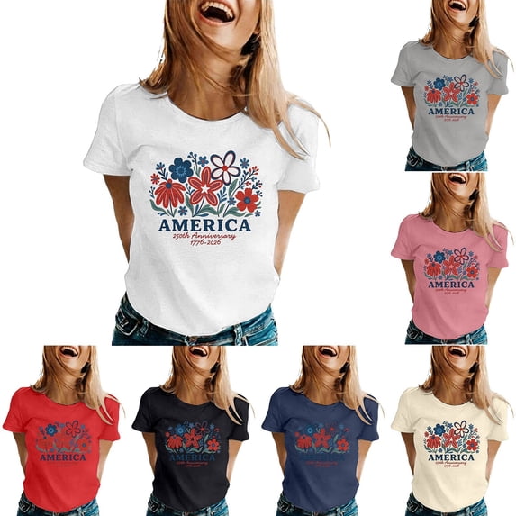 ibiyuan 250th Anniversary Shirt Funny T Shirts for Women Crewneck Fourth Of July Shirts Short Sleeve Tshirts Independence Day Womens Shirts Cute Tops for Women