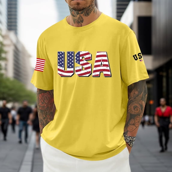 ibiyuan 250th Anniversary Usa Shirt Mens T Shirts Graphic Men's Shirts Crew Short Sleeve National Flag Print Pullover Tees Men Tops