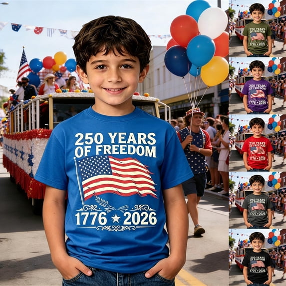 ibiyuan 250th Anniversary Usa Shirt Red White and Blue America 250 Flag Boys Tshirts Round Neck Holiday Short Sleeve Patriotic Tees Birthday Gifts Party Top
