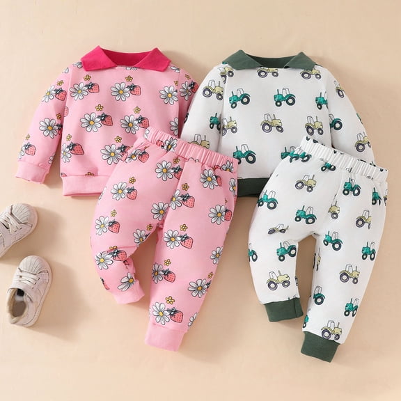 ibiyuan 3-6 Month Girl Clothes Outfits Toddler Unisex Personality Print Long Sleeve Tee Pants, Casual Daily Two Piece Outfit Set Back To School