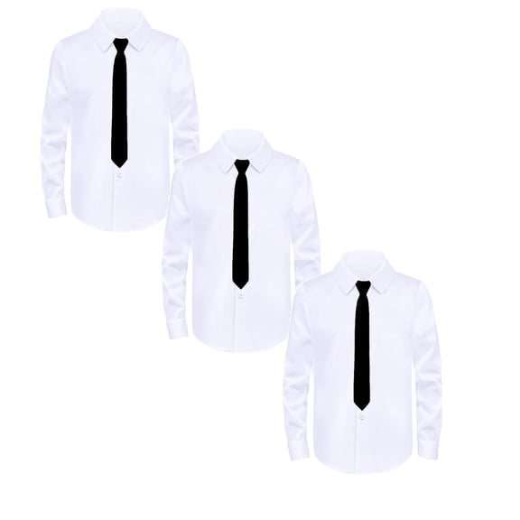 ibiyuan 3-Pack Boys Dress Shirts With Tie Boys Long Sleeve Button-Down Solid Dress Shirts
