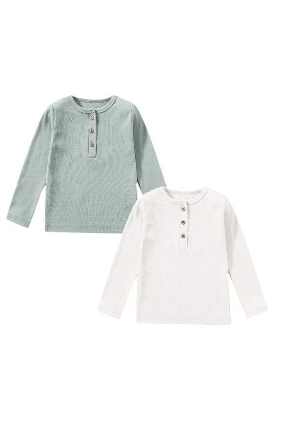 ibiyuan 4-Pack boys henley long sleeve Shirts Soft Cotton Blend Toddler Tops Everyday Basics