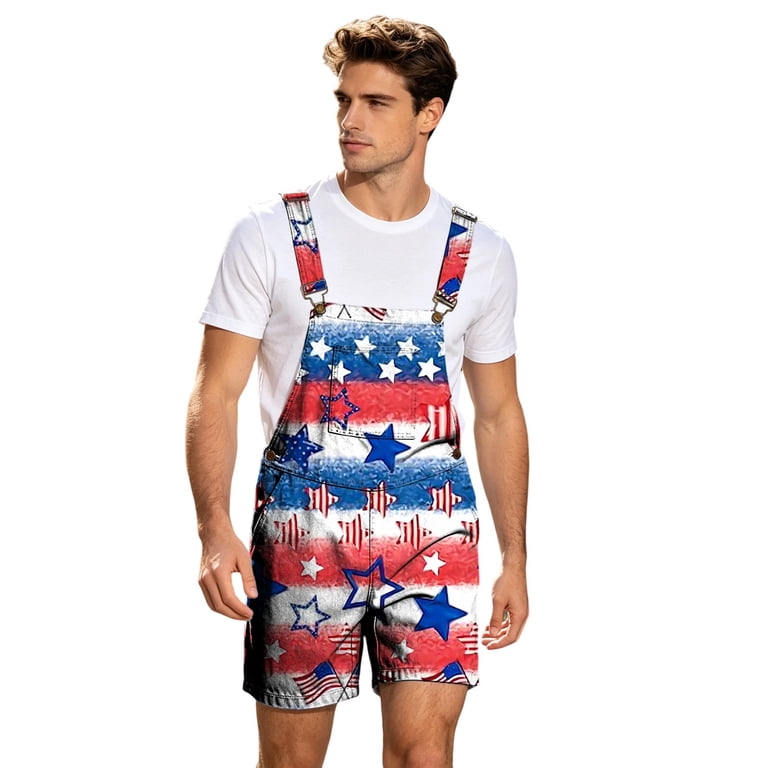 ibiyuan American Flag Overalls Men Shorts Fourth Of July Women