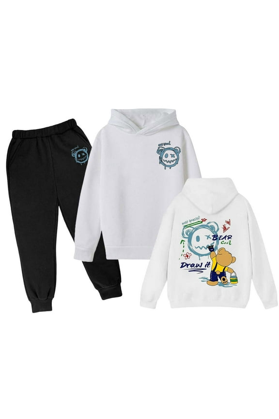 Athletic Clothes Boys Tracksuit Hoodie Pullover Tops Pants Warm Up Suit Solid Color Hoodie Sets 2 Pieces Kids Sweatsuit