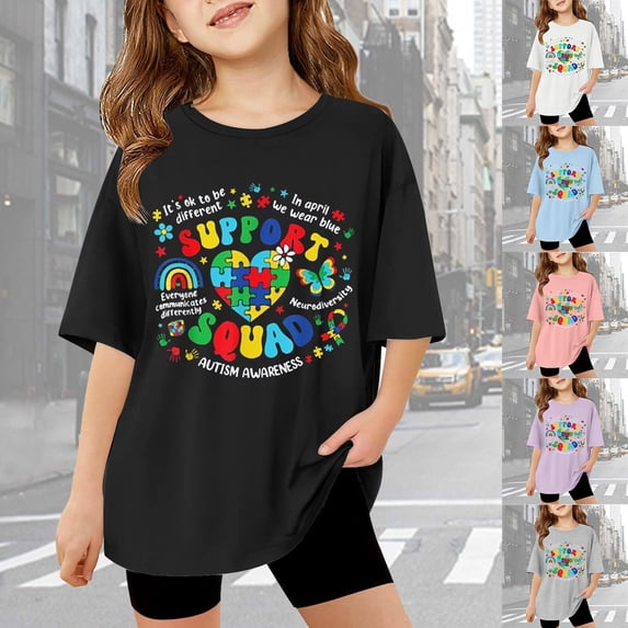 ibiyuan Autism Awareness Shirt Kid-Autism Acceptance Shirt Toddler Puzzle Short Sleeve Boy Heart Bow Tee Tops Girl,Black