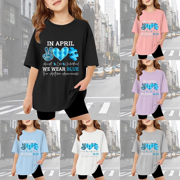 ibiyuan Autism Awareness Shirt Kids Autism Acceptance Shirts Inspirational Tops for Toddler Boys Girls Mental Health Graphic Top,Sky Blue