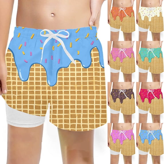 ibiyuan Baby Boys Swim Trunks with Compression Liner Quick Dry Bathing Suit for Boy Drawstring Swim Short Swimsuit Cute Print Gym Shorts Soft Built-In Swim Underwear