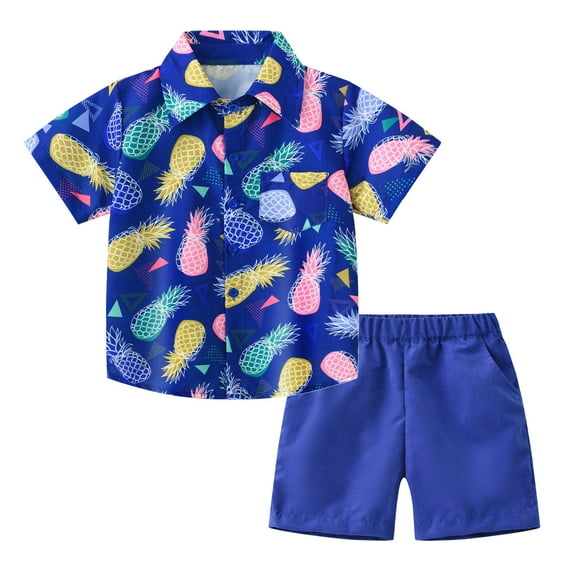 ibiyuan Baby Clothes 2-Piece Button Down Polo Shirts Short Sleeve Polo Shirt Casual Shorts Set Fashion Novelty Print Baby Boy Outfits Clothing Set