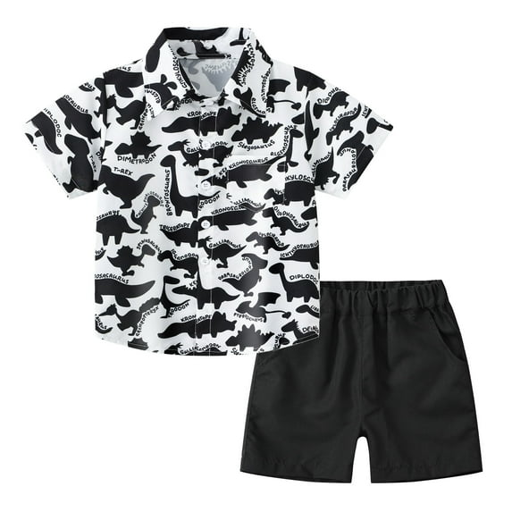 ibiyuan Baby Clothes Boy Two Piece Set Hawaiian Button Down Shirt Summer Short Sleeve Top Shorts Set Cotton Cute Print Kids Boys Summer Outfit