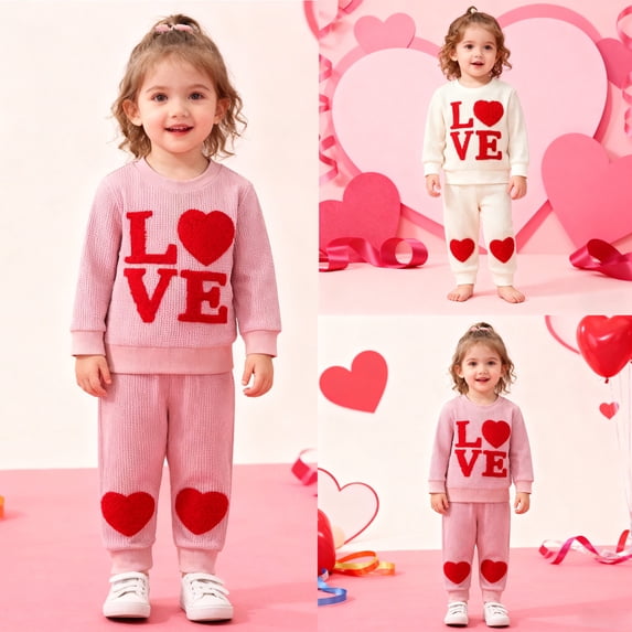 ibiyuan Baby Girl Clothes 12-18 Months Fall Outfits Unisex Toddler Kids Valentine’s Day Knit Long Sleeve Hoodie Sweatpants 2PC Cozy Matching Couple Outfit For Boys Girls Back To School Clothes
