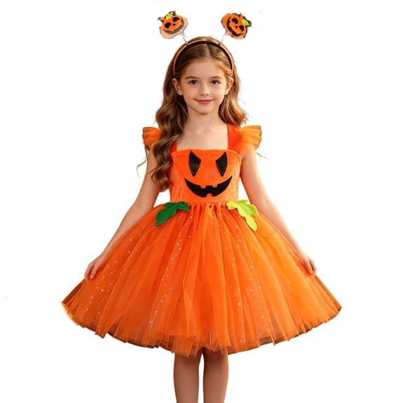 ibiyuan Baby Girl Halloween Dress Ruffle Sleeveless My First Halloween Baby Outfit Ghost Pumpkin Y2k Clothes A-Line Dress Halloweens Gifts