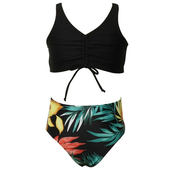 ibiyuan Baby Girl Swimsuit Two Piece Adjustable Straps Ruffled Bathing Suit Cute Ruffle Tankini Drawstring Hawaiian Swimwear Set Girl,18-24 Months