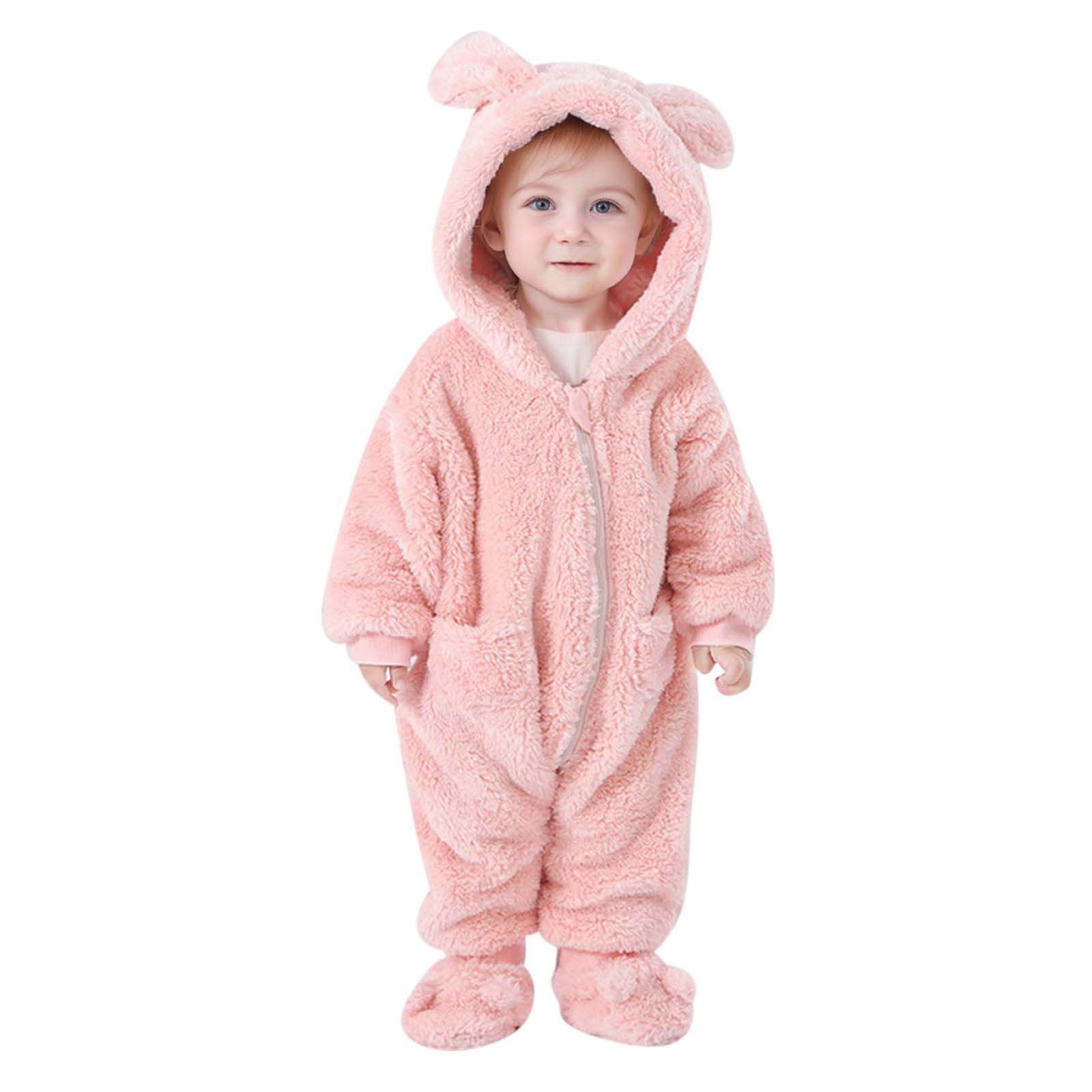 ibiyuan Baby Snow Suit,Baby Girls Long Sleeve Hooded Jumpsuit Romper Outfits Winter Warm Clothes,Pink,2-3 Years
