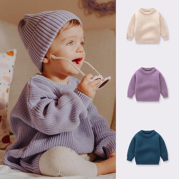 ibiyuan Baby Sweater Newborn Baby Girl Clothes Ruffle Solid Crewneck Knit Pullover Sweater Long Sleeve Warm Basic Winter Layering Top for Kids