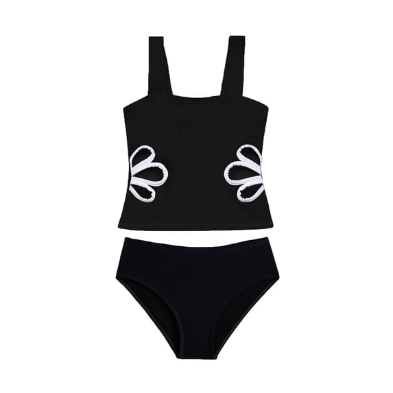 ibiyuan Baby Swim Suit Girl Two Piece Adjustable Straps Bathing Suit with Cover Up Skirt Cute Ruffle Girls Tankini Swimsuit with Chest Pad Tropical Floral Swimwear for Teens,9-10 Years