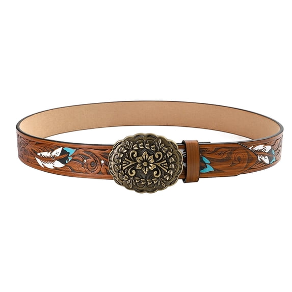 ibiyuan Belt Men Men's Engraved Buckle Belt with Embossed Feather Design for Stylish Casual and Party Attire Leather Accessory