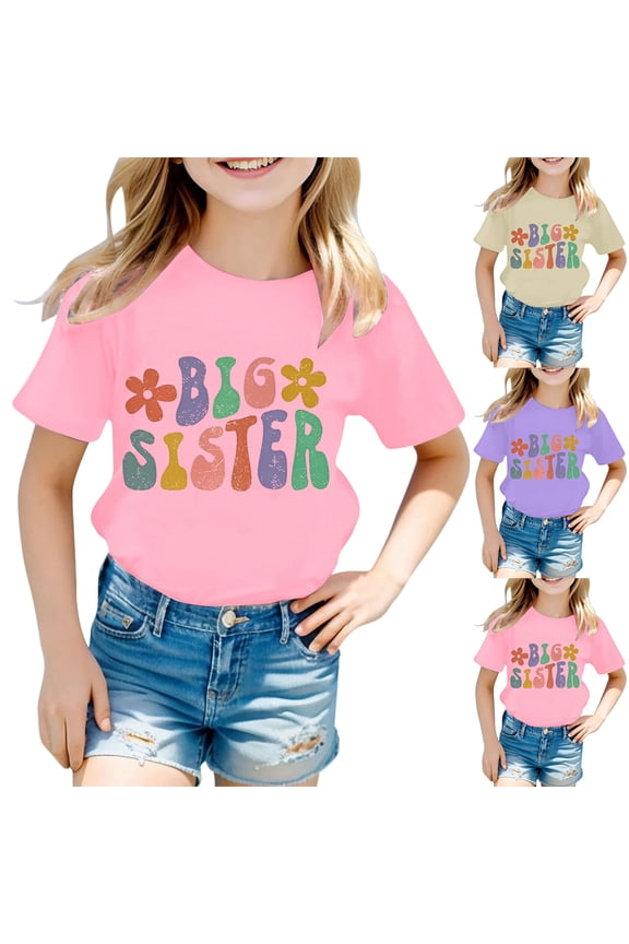 Big Sister Shirts for Girls 2t Promoted To Girls Outfit T-Shirt Announcement Summer Short Sleeve Shirts for Girls 7-8 Sibling Outfits Tee Cotton Top