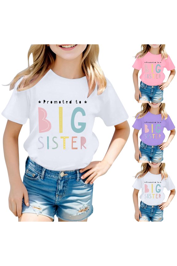 Big Sister Shirts for Girls Promoted To Girls Outfit Girls T Shirts Baby Announcement Summer Short Sleeve Toddler Shirts Big Sister Outfit Basic Tee Cotton Top