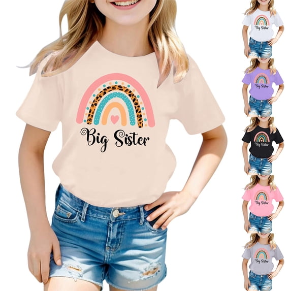 ibiyuan Big Sister Shirts for Girls Size 10 Promoted To Big Sis Cotton T-Shirt Pregnancy Announcement Graphic Short Sleeve Toddler Girl Shirts 4t Big Sister Outfit Basic Tees Baby Girl Tops