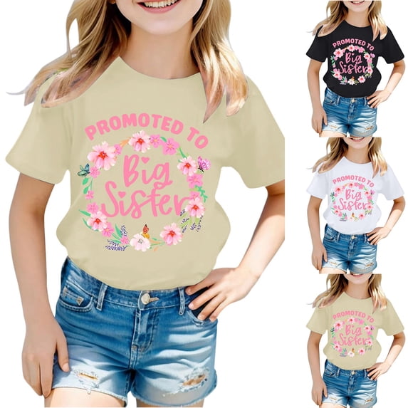 ibiyuan Big Sister Shirts for Girls Size 7 Promoted To Girls Outfit T-Shirt Baby Announcement Graphic Short Sleeve Shirts for Toddler Big Sister Gift Tees Baby Girl Tops