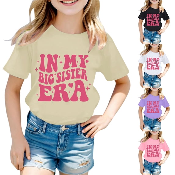ibiyuan Big Sister Shirts for Girls Size 8 Promoted To Big Sis Embroidered T-Shirt Big Sis Announcement Casual Short Sleeve Girls 5t Shirts Big Sister Gift Basic Tee Toddler Girl Tops