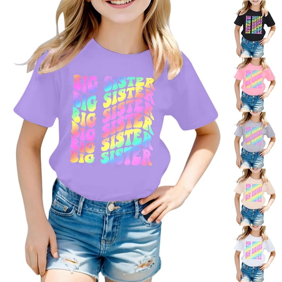 ibiyuan Big Sister Shirts for Girls Toddler Girls Promoted To Big Sister Girls Tshirts Big Sis Announcement Funny Short Sleeve Shirts for Girls Big Sister Outfit Tees Girl Tops Size 7-8