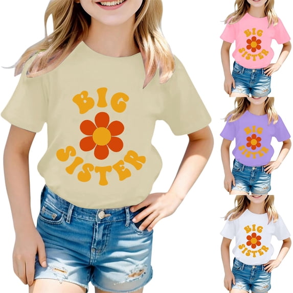 ibiyuan Big Sister Shirts for Toddler Girls Promoted To Big Sister Cotton T-Shirt Baby Announcement Short Sleeve Clothes Kids Shirts Girls 7-8 Big Sister Gift Tees Baby Girl Tops