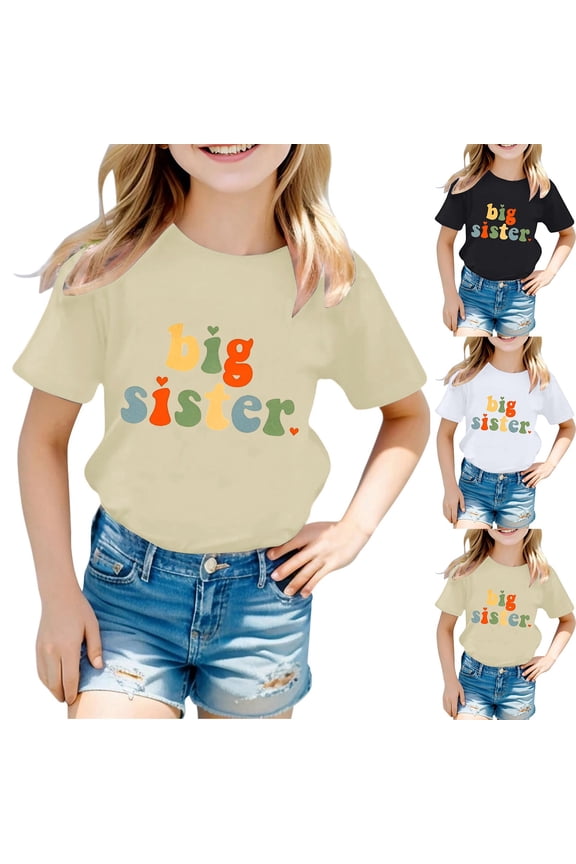 Big Sister Shirts for Toddler Girls Promoted To Girls Outfit Embroidered T-Shirt Baby Announcement Girl Short Sleeve Cute Shirts for Girls Big Sister Outfit Basic Tee Girls Tops Size 6