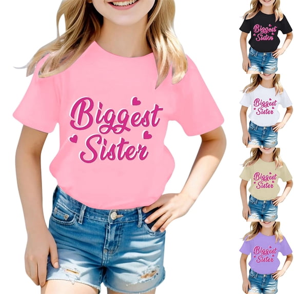 ibiyuan Big Sister Shirts for Toddler Girls Promoted To Girls Outfit Embroidered T-Shirt Baby Announcement Short Sleeve Tshirts Toddler Shirts Big Sister Gift Tees Girl Tops 4t