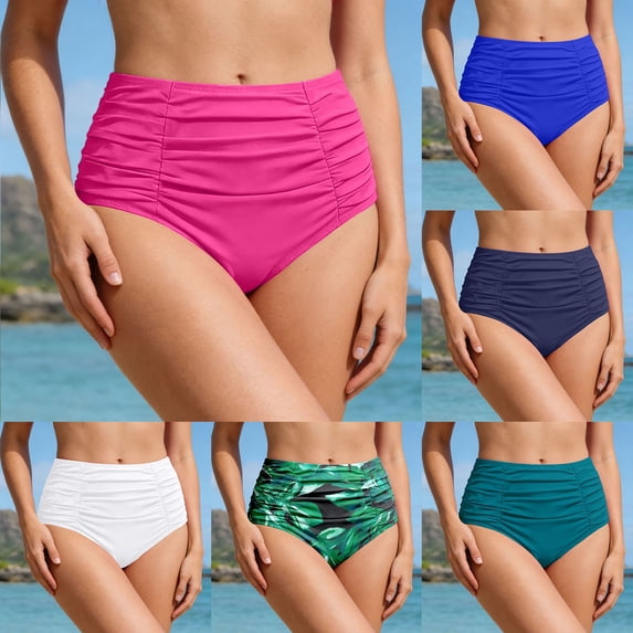 ibiyuan Bikini Bottoms for Women Mid Waist Swim Bottom Full Coverage Swim Bathing Suit Bottom Djustable Side Tie Swim Shorts