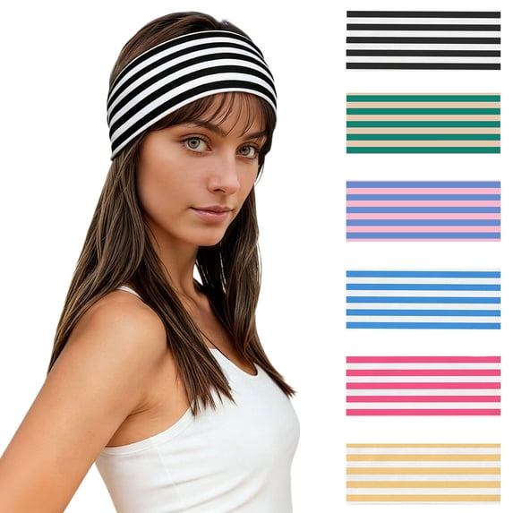 ibiyuan Boho Headbands for Women Striped Print Sweat Absorbing Elastic Headband Practical Hair Band for Fitness Exercise Daily Dressing Face Washing And Hair Styling