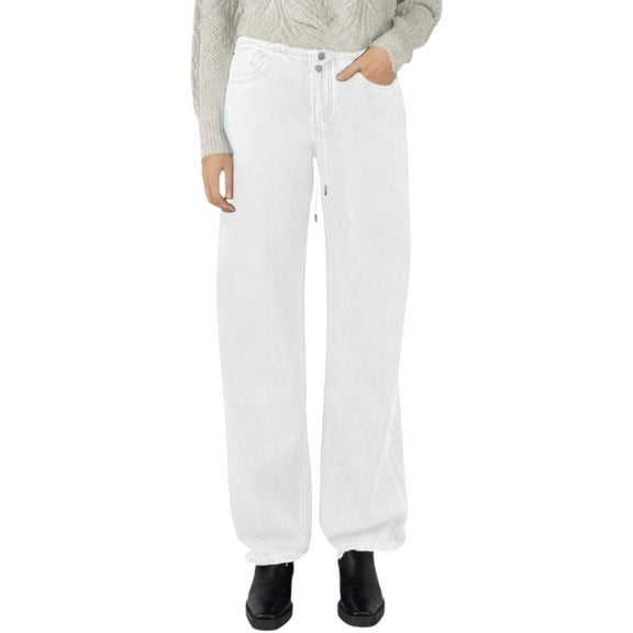 ibiyuan Boot Cut Jeans for Woman Women's Stretchy Low Rise Jeans With Adjustable Drawstring For Daily Wear Sports Camping Travel Comfortable Casual Long Pants,White