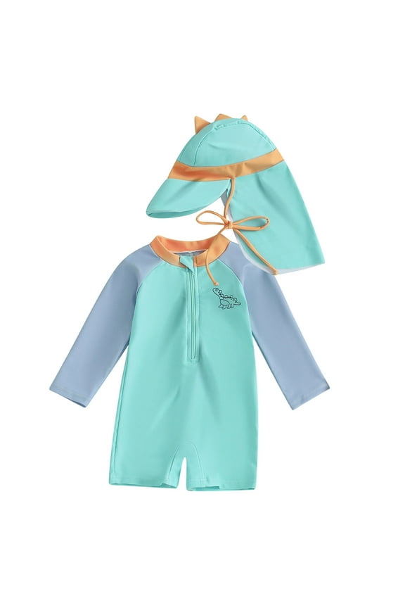 Boy Swimsuit Toddler Boys Swimwear Long Sleeve Dinosaur Rash Guard With Hood Sun UPF 50+ Swimsuit For Baby Toddler Kids Beach Pool Swimming,18-24 Months
